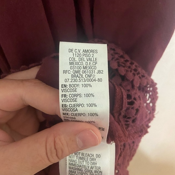 Roxy EUC burgundy long sleeve crochet trim babydoll 100% viscose mini dress S - Picture 7 of 9